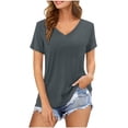 thumbnail image 1 of Top de mujer de cuello en V y manga corta en color liso - Abotonado, con pliegues y volantes en el bajo - Blusa informal para el día a día, 1 of 5