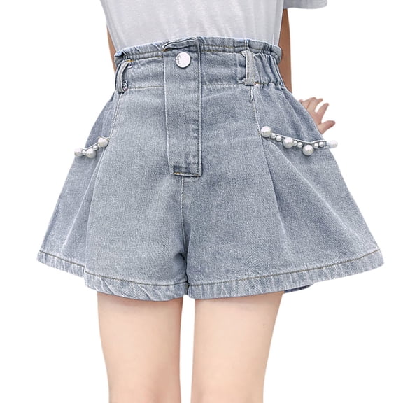 EnJoCho Kids Girls Jean Shorts Loose Fit Soft Cotton Comfy Ruffl𝖾 Tween Girls Pull on Denim Shorts Skorts Asymmetrical Tennis Outfits Cute Jean Shorts For Teens