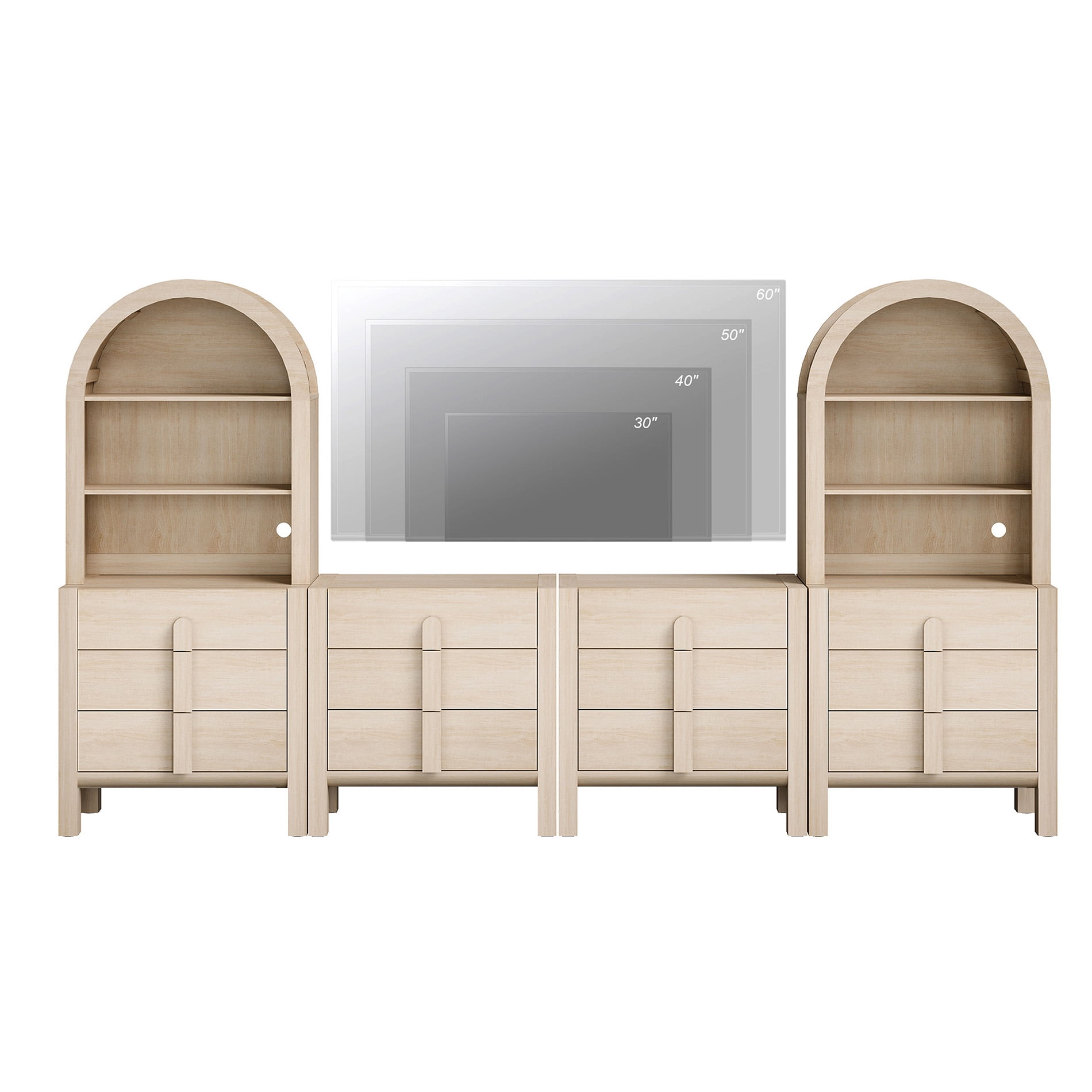 71"H X 126"W Tall Arched Bookshelf with 12 Drawers, Modern 6-Tier Bookcase with Open Storage, Large Wood Display Cabinet For Living Room Bedroom Home Office Kitchen
