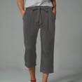 thumbnail image 2 of GEWSEY Plus Size Casual Pants for Women Cotton Linen Capris Summer 2025 Straight Wide Leg Loose Drawstring Elastic Waist Cropped Trouser (Grey, 4XL), 2 of 7