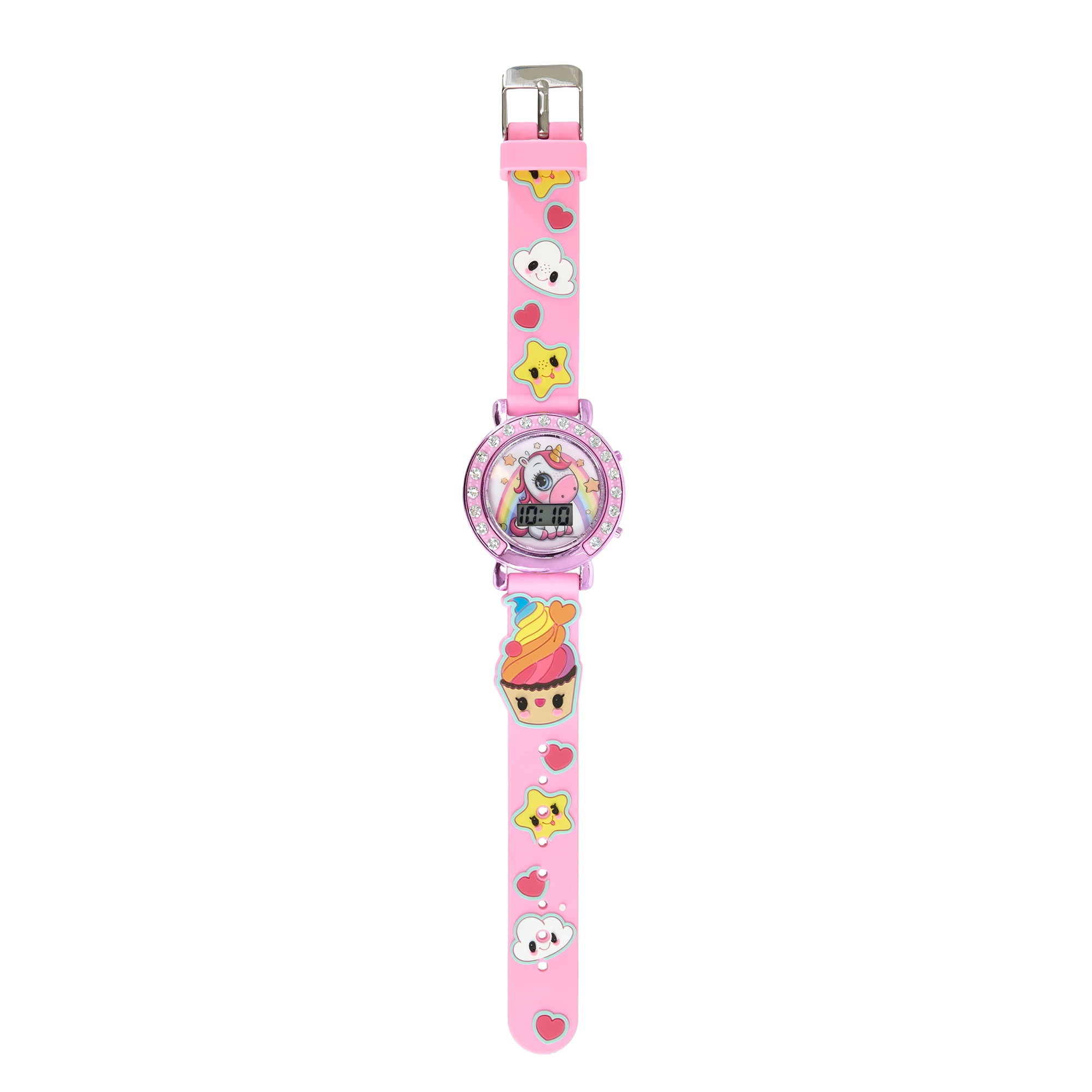 Wonder Nation Girls Round LCD Dial Childrens Unicorn Digital Watch, Pink Multi Color, Silicone Strap