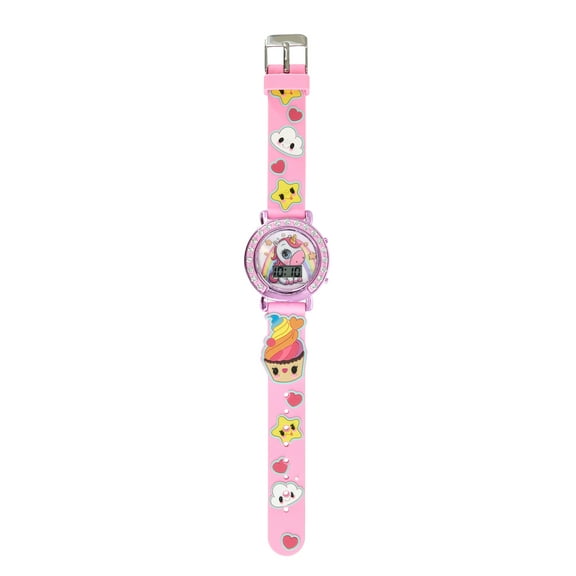 Wonder Nation Girls Round LCD Dial Childrens Unicorn Digital Watch, Pink Multi Color, Silicone Strap