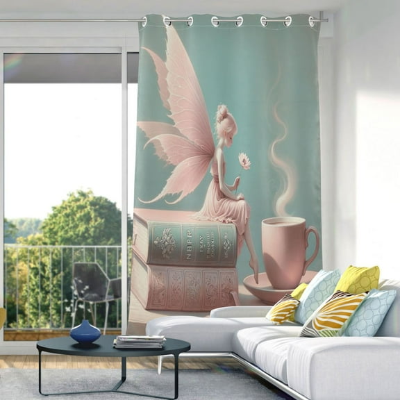 Blackout Curtains Window Curtain for Bedroom Living Room 1 Panel 82"x42" Fairy on Book with Coffee