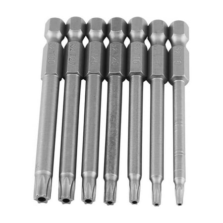 

Magnetic Security Star Screwdriver Bits Set - 7pcs S2 Steel 1/4 Inch Hex Shank 75mm T8-T30