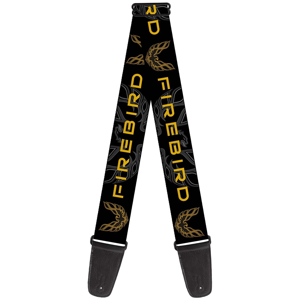GM General Motors Guitar Strap, Pontiac Firebird Logo Black Grays Golds, 2 Inches Wide