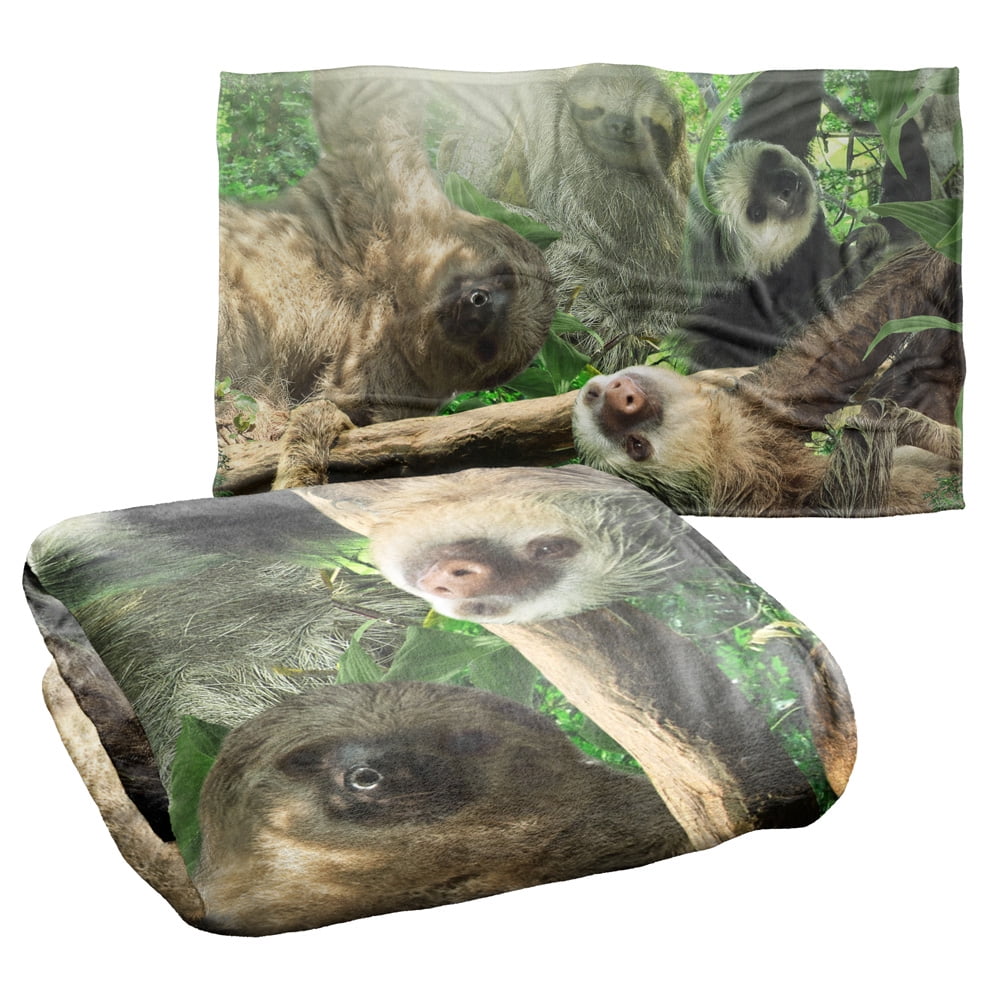 Flannel Fleece Blanket Full Size Cute Sloths Tropical Leaves Stars Blanket,All-Season Plush Blanket for Couch Bed Travelling Camping Or Kids Adults 60X50