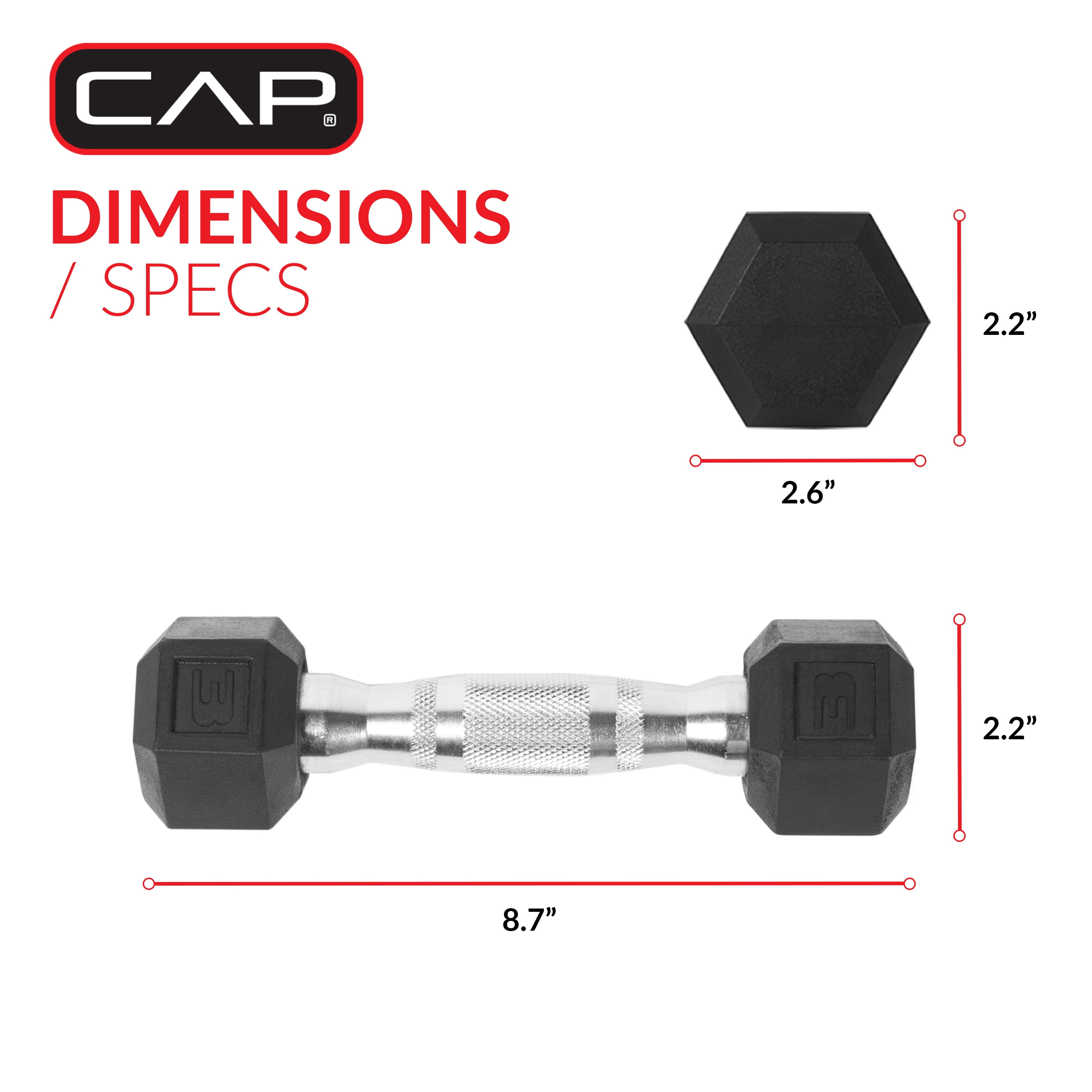 (2 pack) CAP Barbell, 3lb Rubber Hex Dumbbell, Single