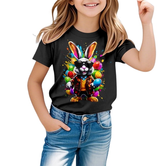 MUXiin Easter T Shirts for Toddler Girls Bunny Eggs Short Sleeve Tee for Toddler Loose Easter Day Funny Tees Tee for Boys & Girls Easter Gifts for Boys(Black,10-11 Years)