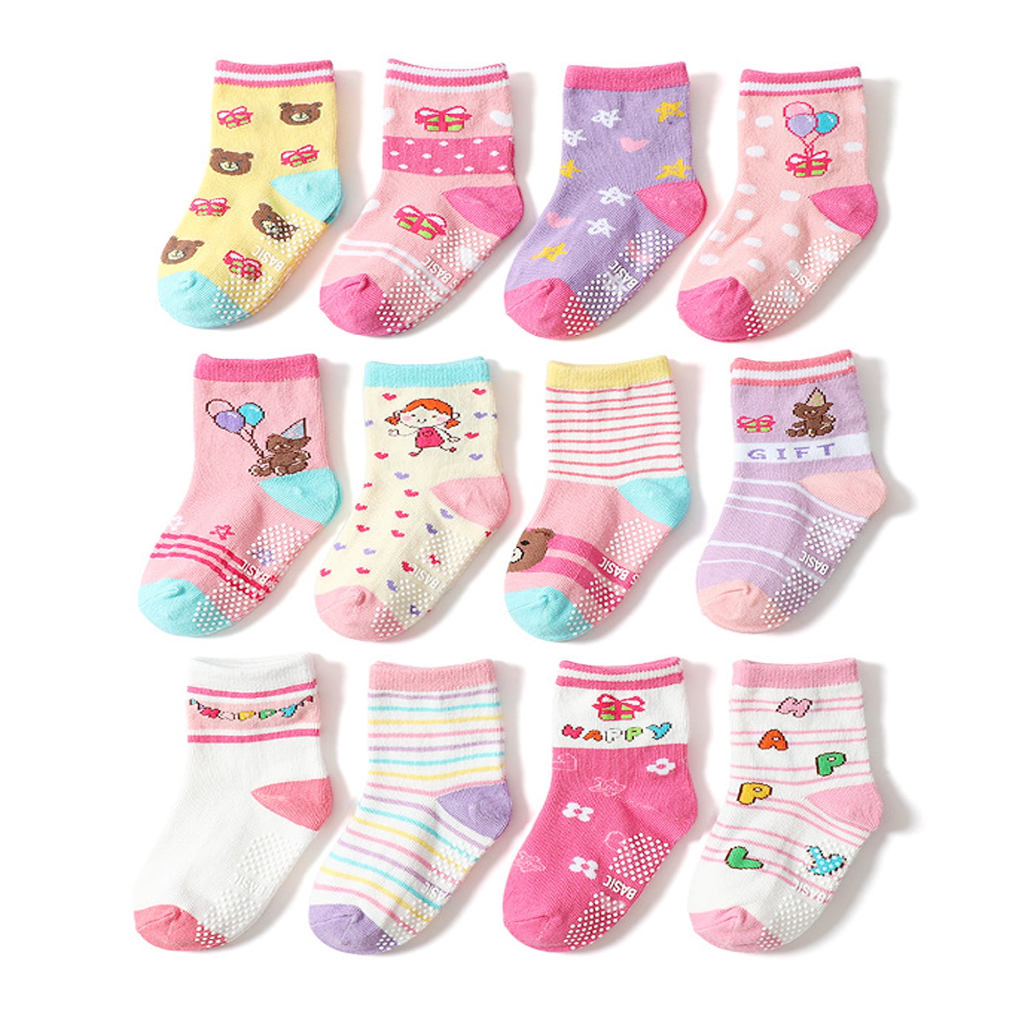 Fraobbg 12 Pack Baby Girls Non Slip Skid Crew Socks Toddlers Infant ...