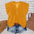 thumbnail image 2 of hotojiny Beach Vacation Clothes for Women Stylish Polka Dot Ruffle Short Sleeve Spring Tops Casual Button Notch V Neck Pleated Flowy Blouses, 2 of 7