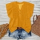 thumbnail image 2 of Tops de Color Sólido para las Mujeres Blusas de Cuello en V Manga Corta Plisada, Botón de Moda Casual, 2 of 7