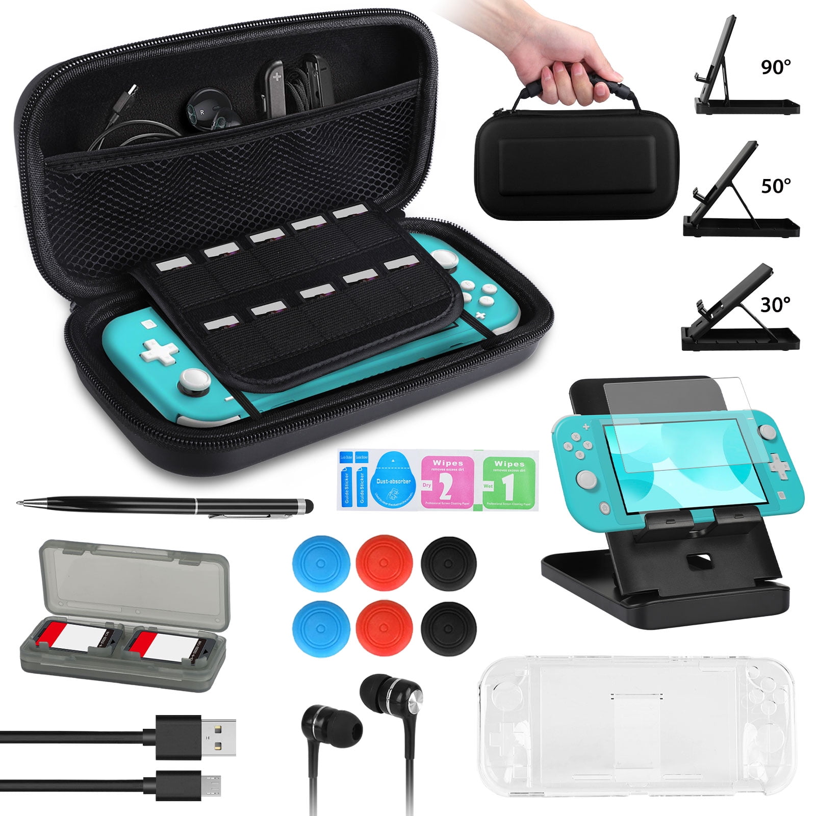 EEEkit 14-in-1 Switch Lite Bundle, Carry Case Fit for Switch Lite Console with Cover Case, Screen Protector, USB Cable, Games Holder, Grip Case, Headphones, Thumb-Grip Pack & More - Walmart.com