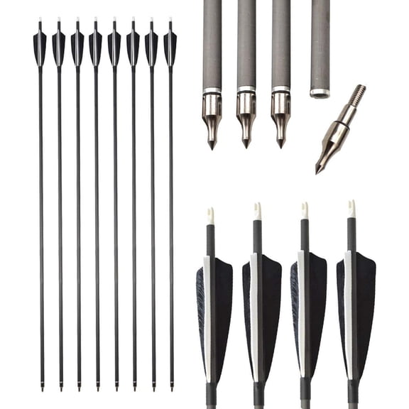 AMEYXGS Carbon Arrow 34inch Hunting Arrow 500 Spine Shooting Practice Arrows with True Feathers with Detachable Arrow Point for Compound Bow Recurve Bow