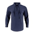 thumbnail image 4 of StSilkitty Mens Long Sleeve Shirts Linen Lace up V Neck T-Shirts Solid Color Lightweight Casual Pullover Tops, 4 of 6