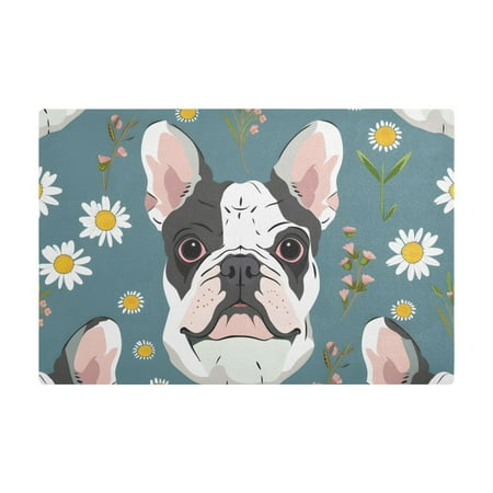

Dish Drying Mat Microfiber Kitchen Dish Pad Counter Absorbent Drainer Rack 12 x18 Bulldog Dog and Daisy Flower