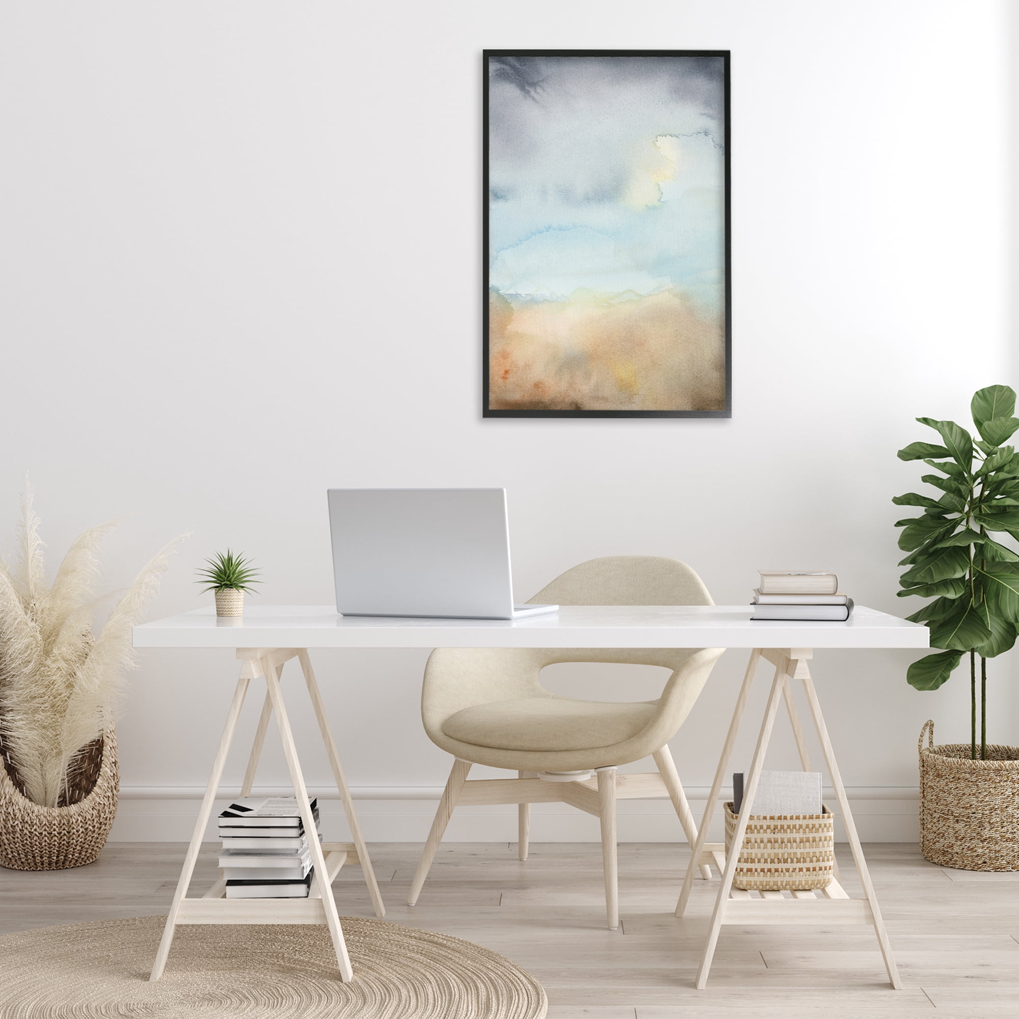 Stupell Industries Soft Fluid Landscape Abstract Painting Black Framed Art Print Wall Art, 20 x 30