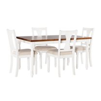 Linon Willow Wood Five Piece Upholstered Dining Set in Vanilla White/Honey Brown