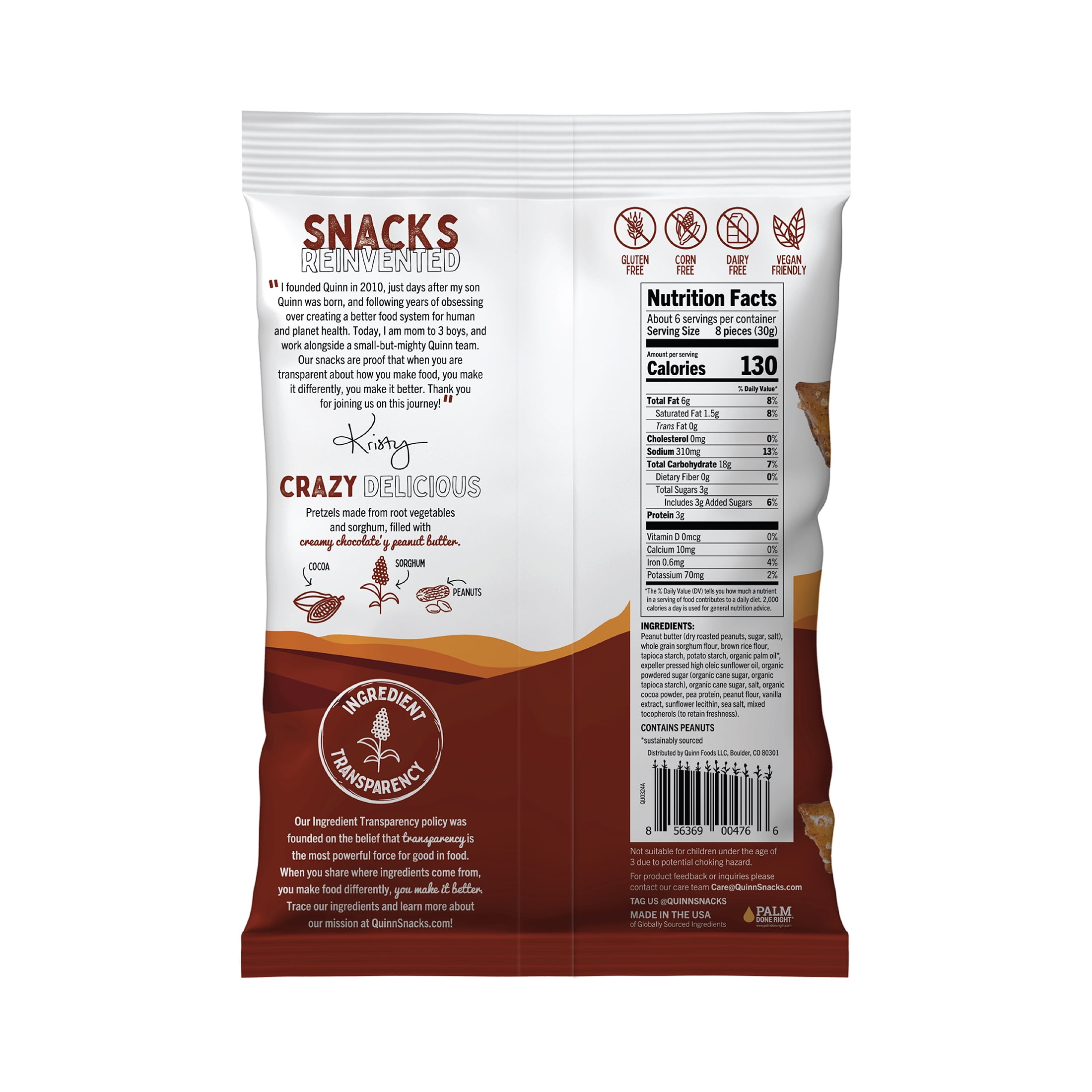 Quinn Snacks Gluten Free Peanut Butter & Chocolate Filled Pretzel Nuggets, 6.5 Oz