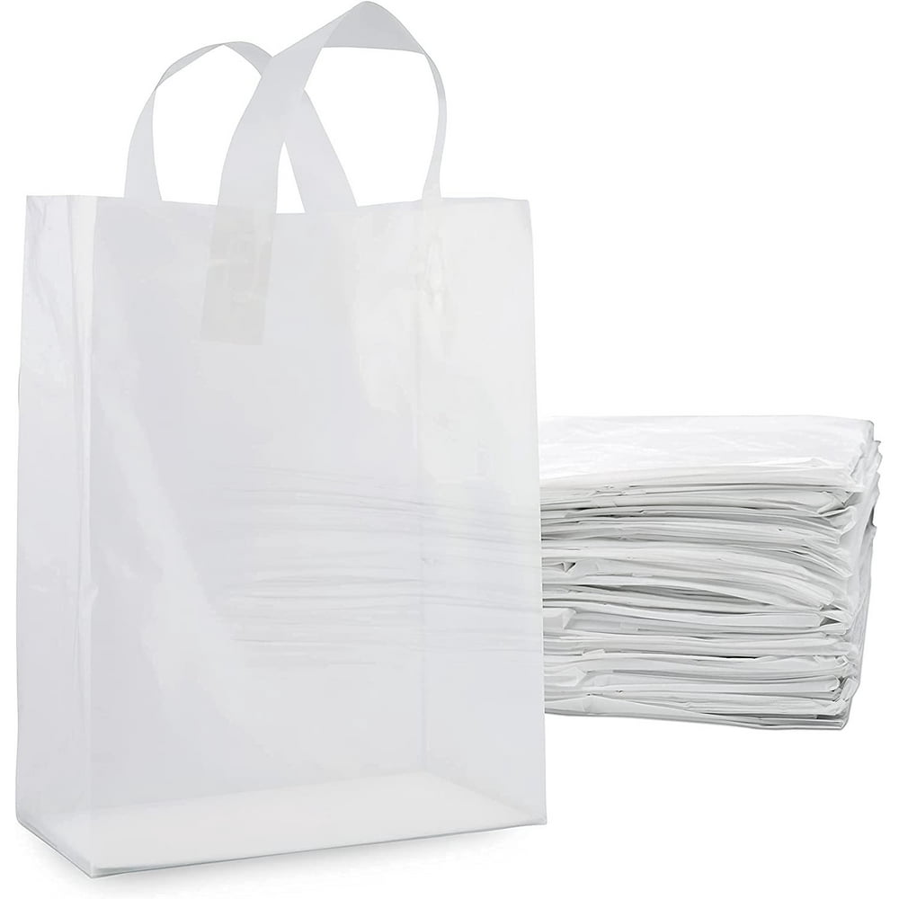 Clear Plastic Bags with Handles, Large Shopping Bags with Gusset