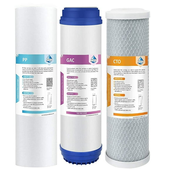 Membrane Solutions Whole House Water Filter Cartridge Set 5 Micron 10" x 2.5" Polypropylene Sediment, GAC Carbon & CTO Carbon for Standard RO (Reverse Osmosis) Water Filter Systems