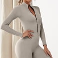 thumbnail image 4 of SEARCHI Womens Jumpsuit Long Sleeve Solid Color  Zip,  Piece Casual Workout Sets Sexy Bodycon Legging  Jogger Yoga Runing, Silver, 4 of 6
