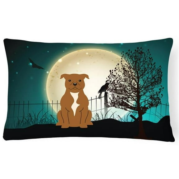 Halloween Scary Staffordshire Bull Terrier Brown Canvas Fabric Decorative Pillow