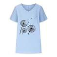 thumbnail image 4 of Jewelreauty Cotton Linen Shirts Women Short Sleeve V Neck Floral Print T-Shirts Casual Cozy Pullover Summer Tops (XL, C Light Blue), 4 of 4