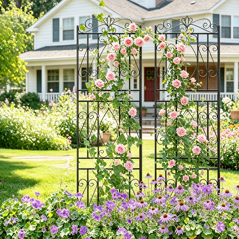 2pcs Black Metal Garden Trellis Rose Grapes Plant Trellis Outdoor Screen,19.7x71.6 inch