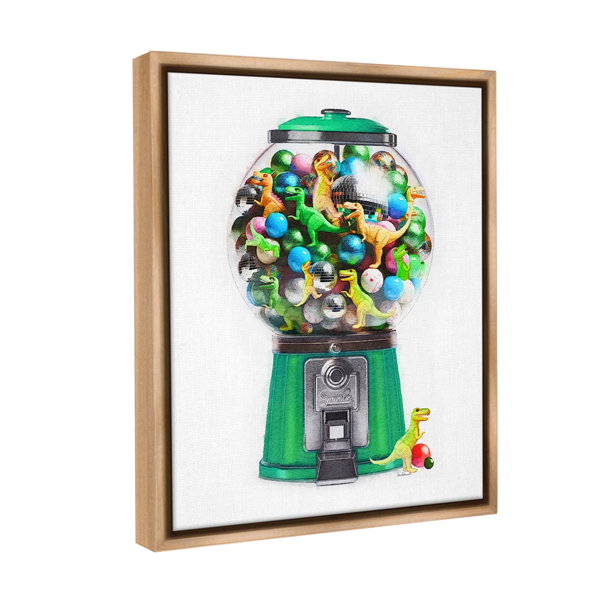 Stupell Industries Dinosaur Candy Dispenser Animals & Insects Painting Brown Floater Framed Canvas Art Print Wall Art, 25 x 31