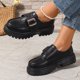 thumbnail image 3 of Xucatan Women's Patent Leather Tassel Loafers, Chunky Sole Slip-On Flat Shoes, Classic British Style Casual Shoes for Women, Plus Size Uniform Shoes Gift, 3 of 8