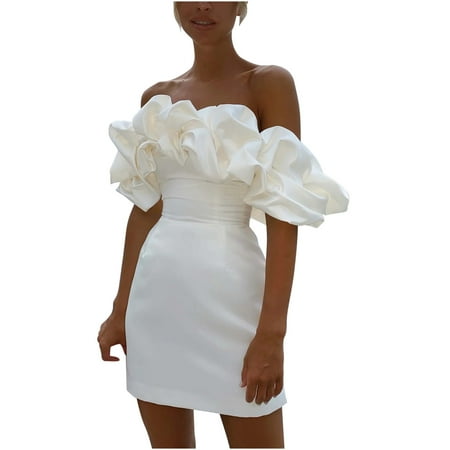 

Summer Dresses for Women 2023 Women s Solid Color Bra Off Shoulder Slim Fit Wrap Hip Dress on Clearance