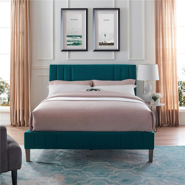Modern Essentials Barclay Upholstered, Teal Bed Frame Queen