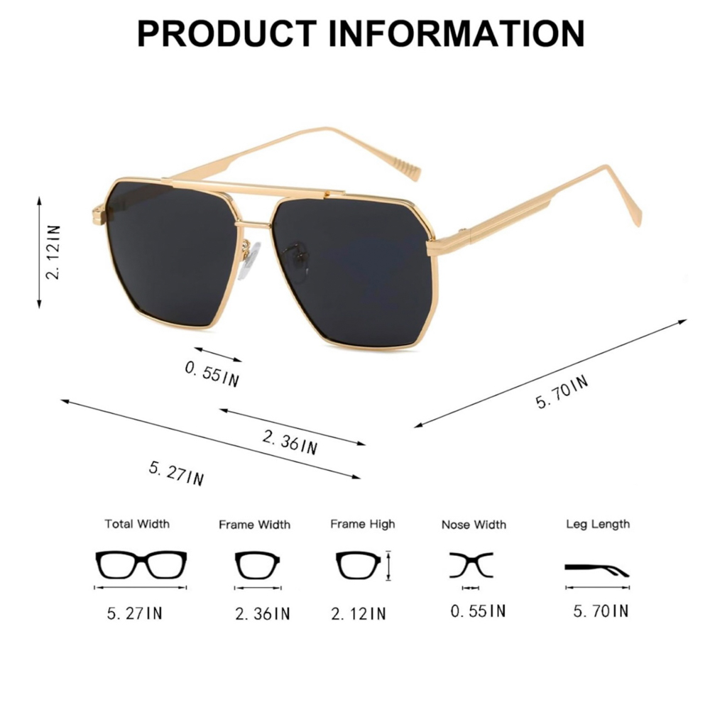 Oversized Classic Retro Aviator Sunglasses – Black Frame, Smoke Gradient Lens