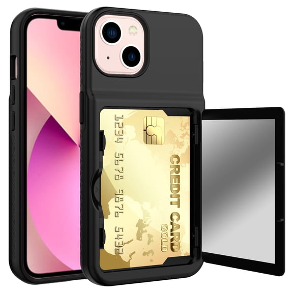 Shockproof Wallet Cell Phone Case for i-Phone 13, Black