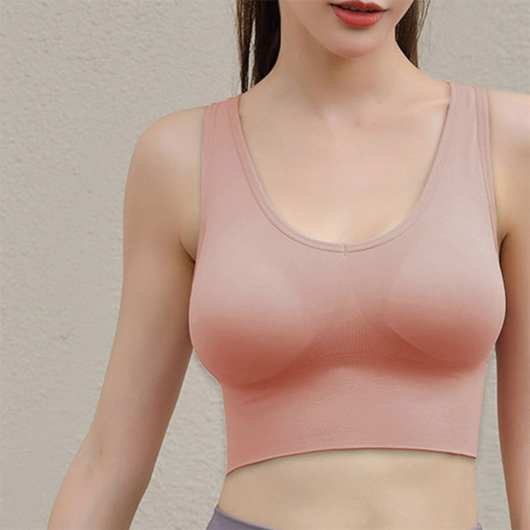 Entyinea Cotton Bras for Women Medium Support Seamless Scoop Neck Cross  Back Sports Bra Pink XL 