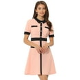 thumbnail image 1 of INSPIRE CHIC Vestido de trabajo vintage para mujer Vestidos ajustados y acampanados de color en contraste Rosa XS, 1 of 5
