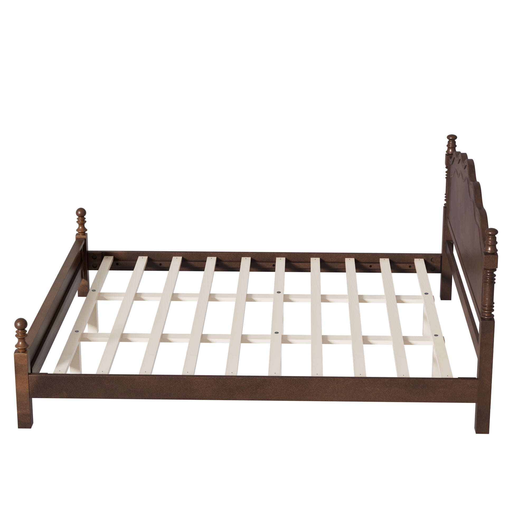 Euroco Wood King Size Platform Bed, Classic American Vintage Style Wood Bed with Curved Headboard, No Box Spring Needed, Espresso