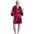 thumbnail image 2 of Elegani Satin Kimono Wine Red Short Robe for Women (Small/Medium) - Luxurious Robes, 2 of 5