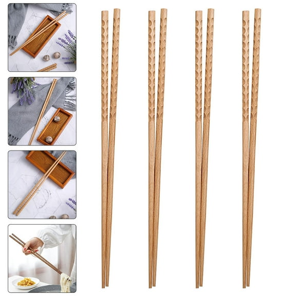 4 pairs of Anti-slip Cooking Chopsticks Wooden Chopsticks Noodles Chopsticks