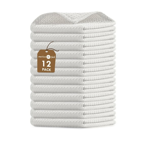 Native Fab Waffle Dishcloths, Set of 12, Cotton, 12x12 White