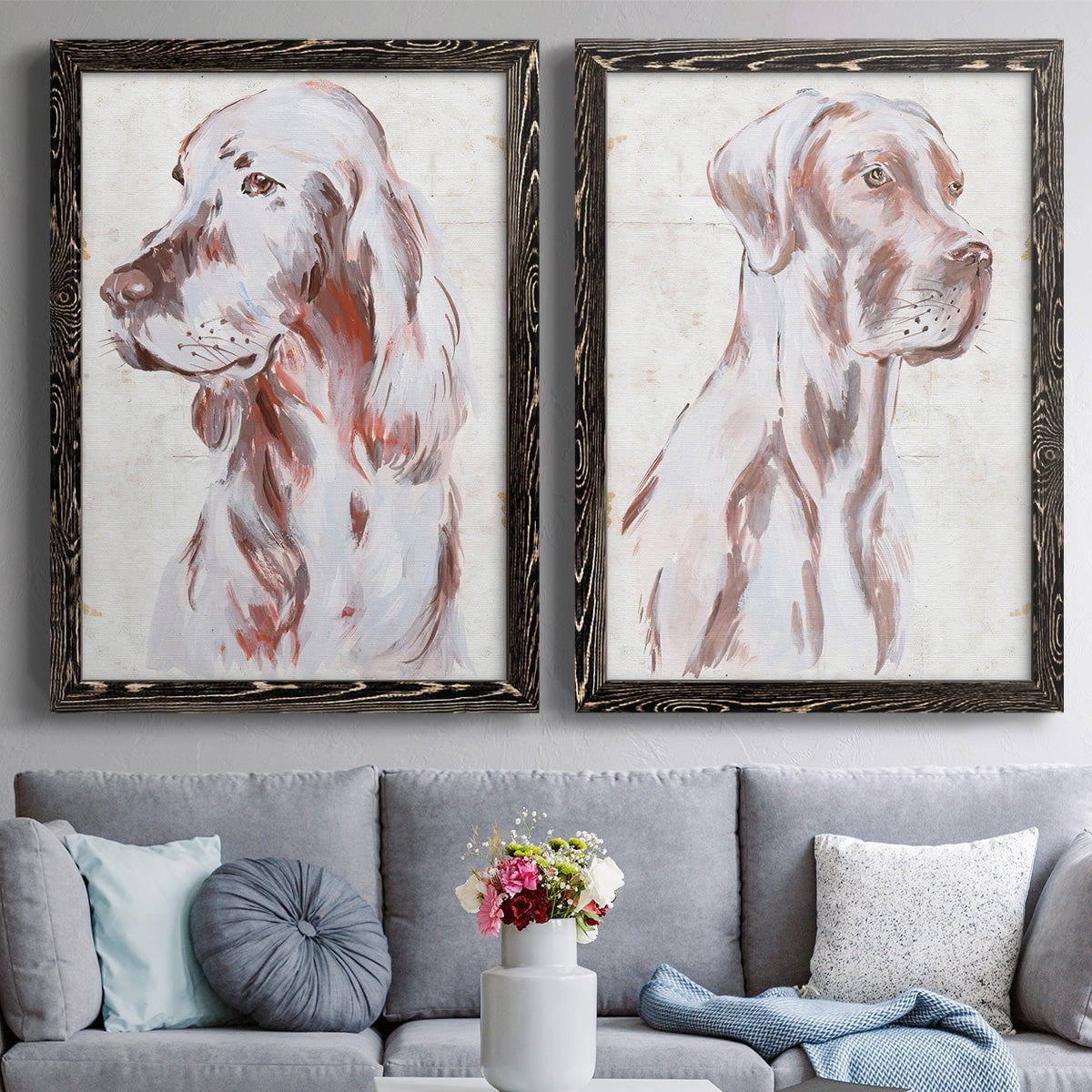 Sitting Dog III - Premium Framed Canvas 2 Piece Set - Ready to Hang