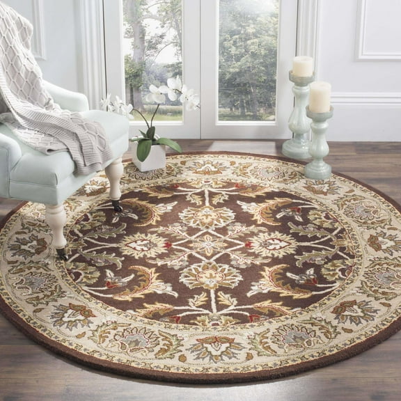 SAFAVIEH Heritage Finnegan Traditional Wool Area Rug, Brown/Ivory, 6' x 6' Round