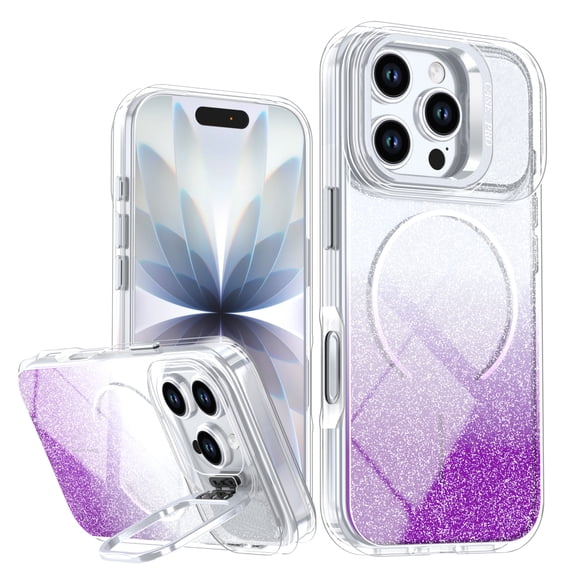 Allytechgroup for iPhone 13 Pro Case with Stand Bracket, Gradient Color Shockproof [Compatible with Magsafe] Slim Anti-Scratch Bumper PC TPU Hybrid Back Cover for iPhone 13 Pro, Purple