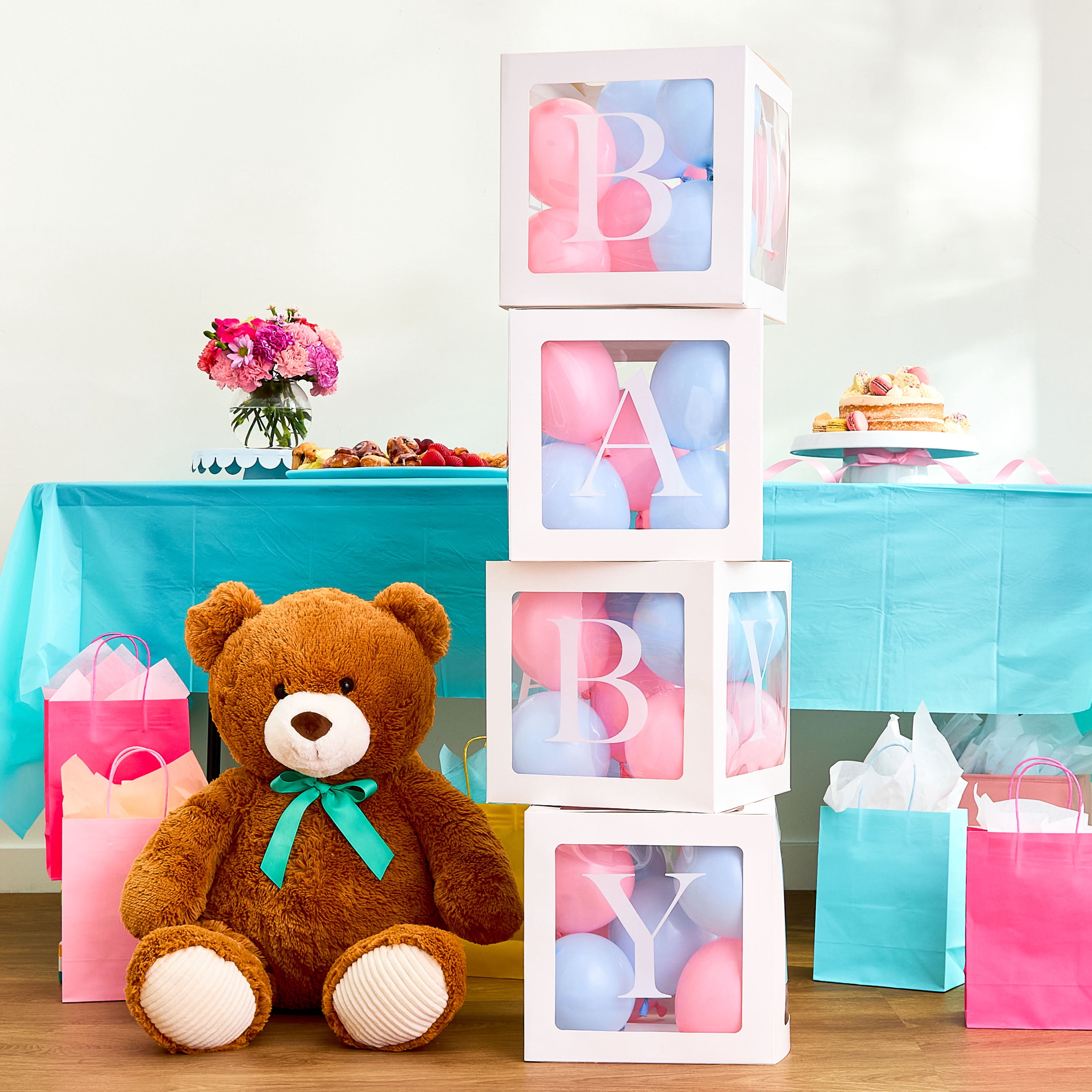 Pink and Blue Baby Balloon Block Decor Kit, 60 Pieces, by Way To Celebrate