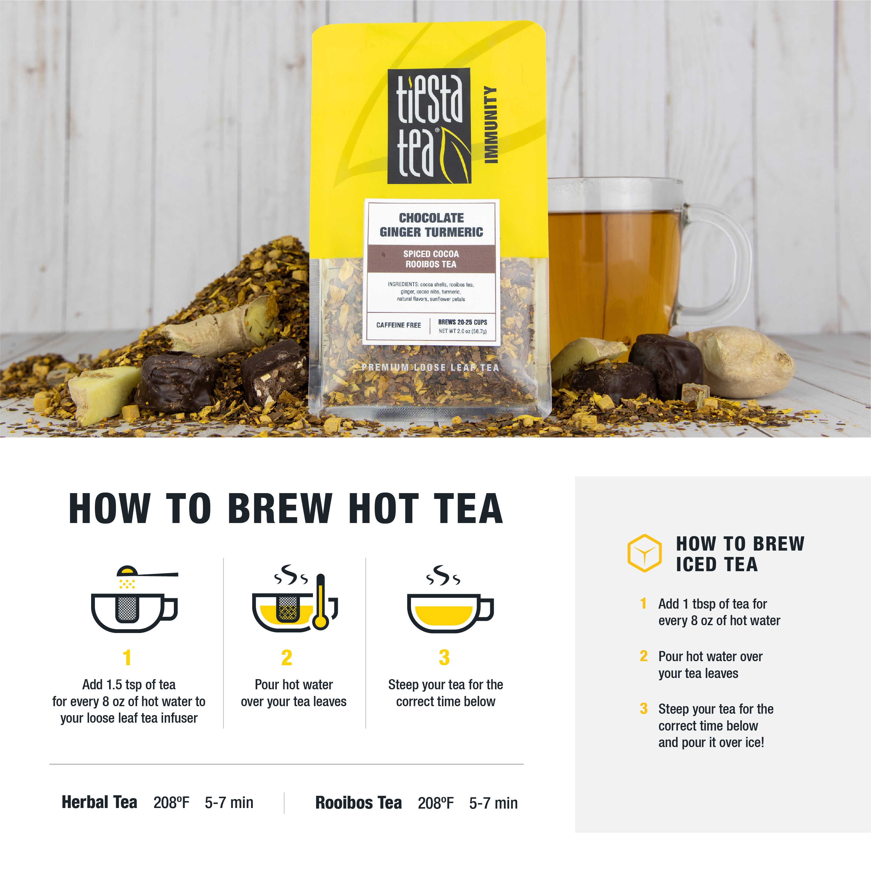 Tiesta Tea - Chocolate Ginger Turmeric, Immunity Loose Leaf Herbal Tea, Caffeine Free, GMO-Free, Make Hot or Iced Tea & Brews Up to 50 Cups - 5 Ounce Tin
