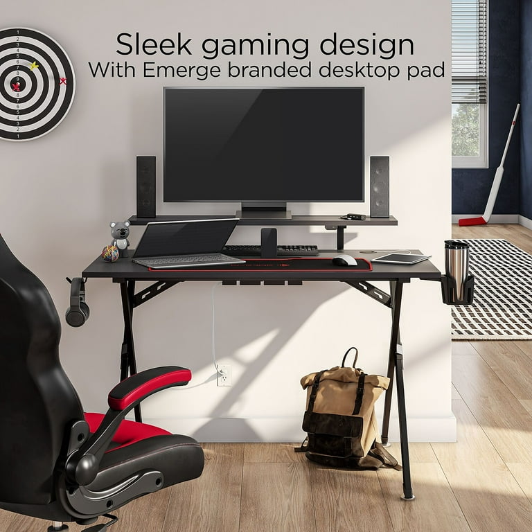 Momentum Furnishings Black LED Gaming Desk with Riser