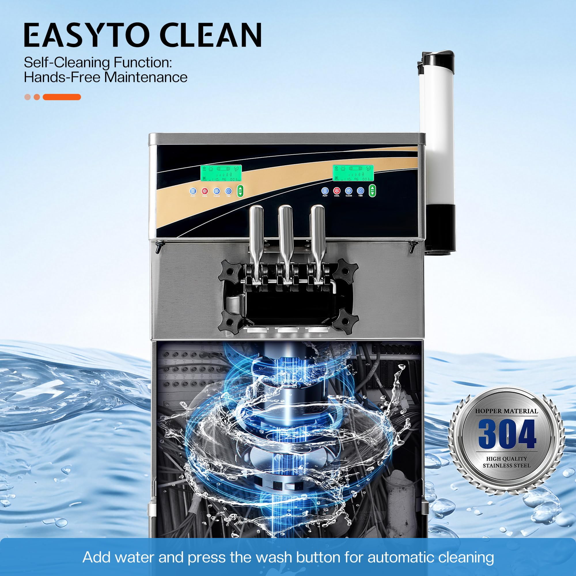 LUXOAK 45L/H Commercial Soft Ice Cream Machine, 3-Flavor Ice Cream Maker, Dual Compressors, Auto Clean & Pre-Cooling for Restaurants
