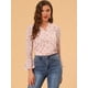 thumbnail image 4 of Blusa floral de gasa semitransparente con cuello volante y manga fruncida para mujer Rosa XL Unique Bargains Blusa, 4 of 6