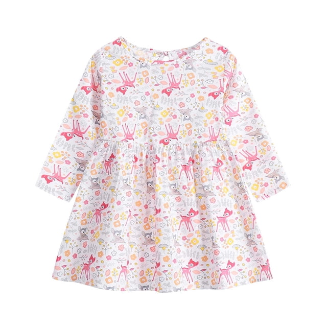 Odeerbi Niñas Manga Larga Floral Vestido Algodón Princesa Infantil Primavera A-Line Dress