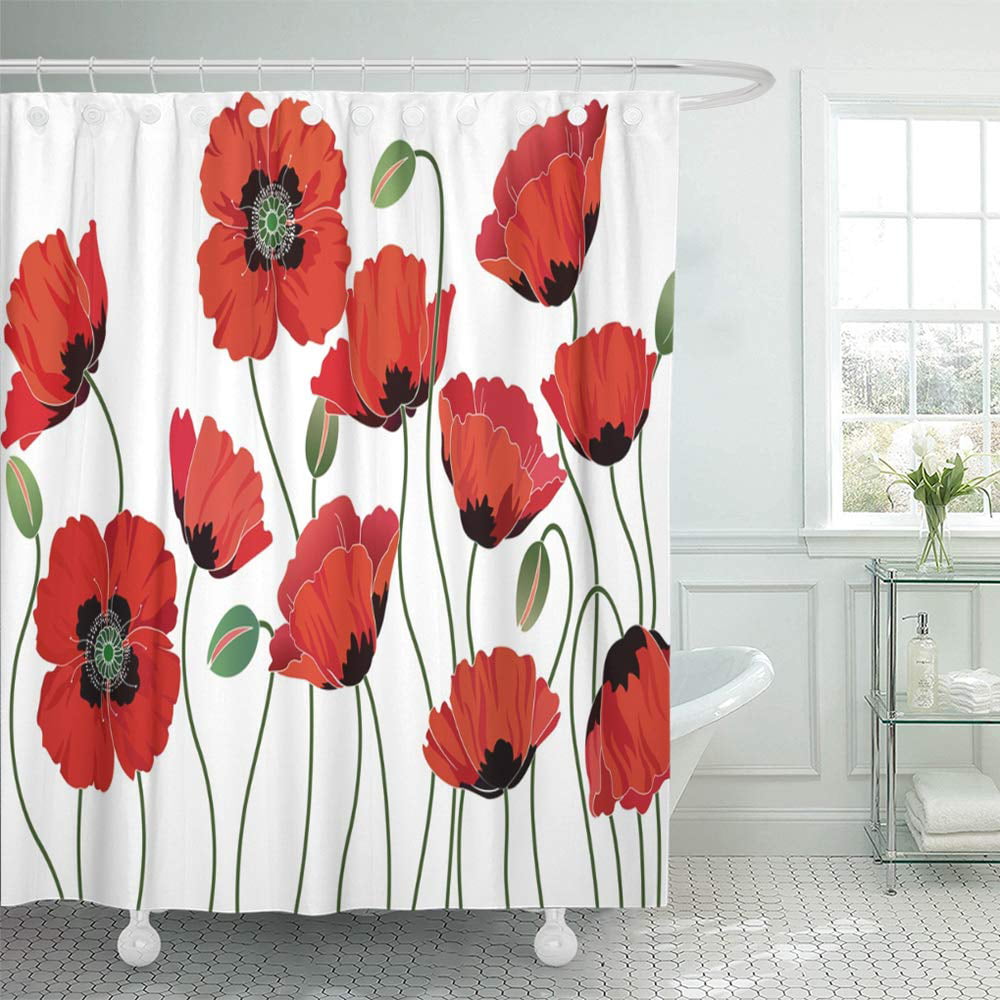 Ksadk Flower Red Poppies White Poppy, Red Poppy Shower Curtain Hooks